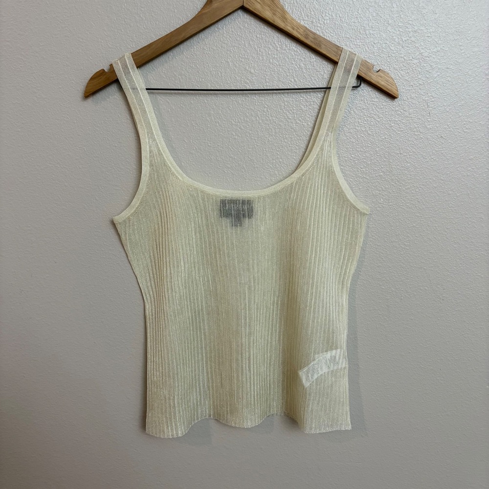 J.Crew Collection Tank Top Small Gold Metallic Ribbed Sheer Shimmer Scoop Neck